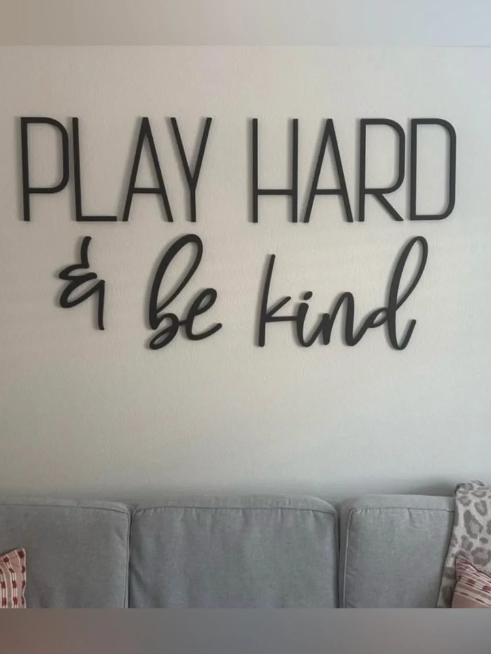 Large Play Hard & Be Kind Black Wooden Wall Decal - Home Wall Decor